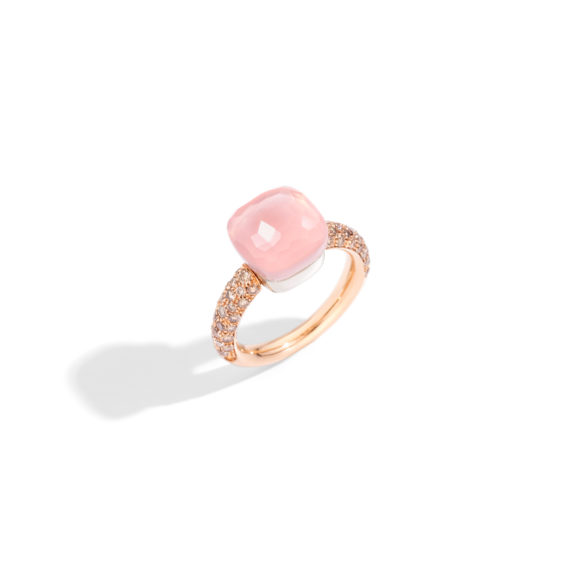 Pomellato Nudo Ring aus Rosé- und Weißgold mit Rosenquarz und Diamanten