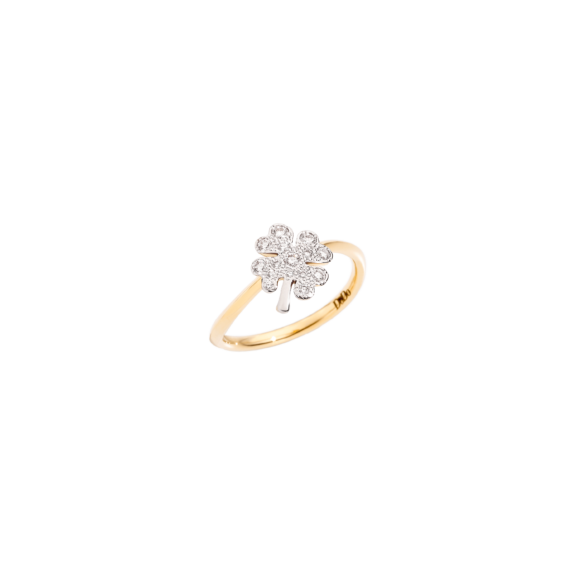 Dodo Ring Kleeblatt aus 18 Karat Gelbgold mit Diamanten