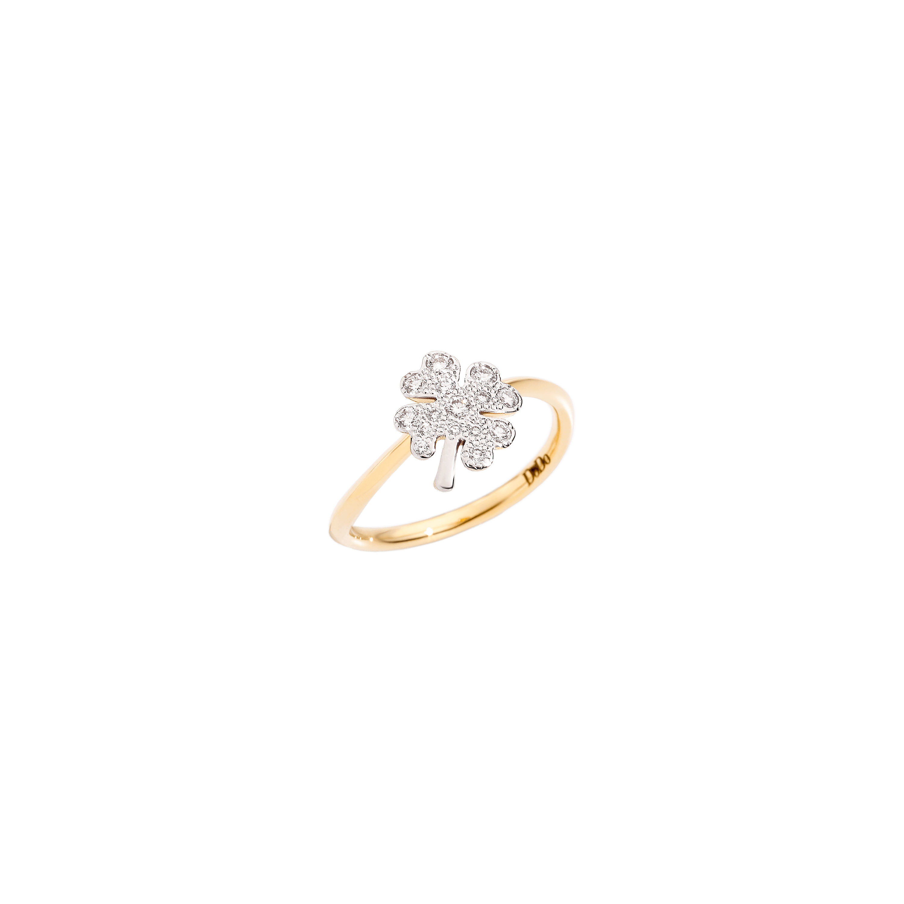 Dodo Ring Kleeblatt aus 18 Karat Gelbgold mit Diamanten