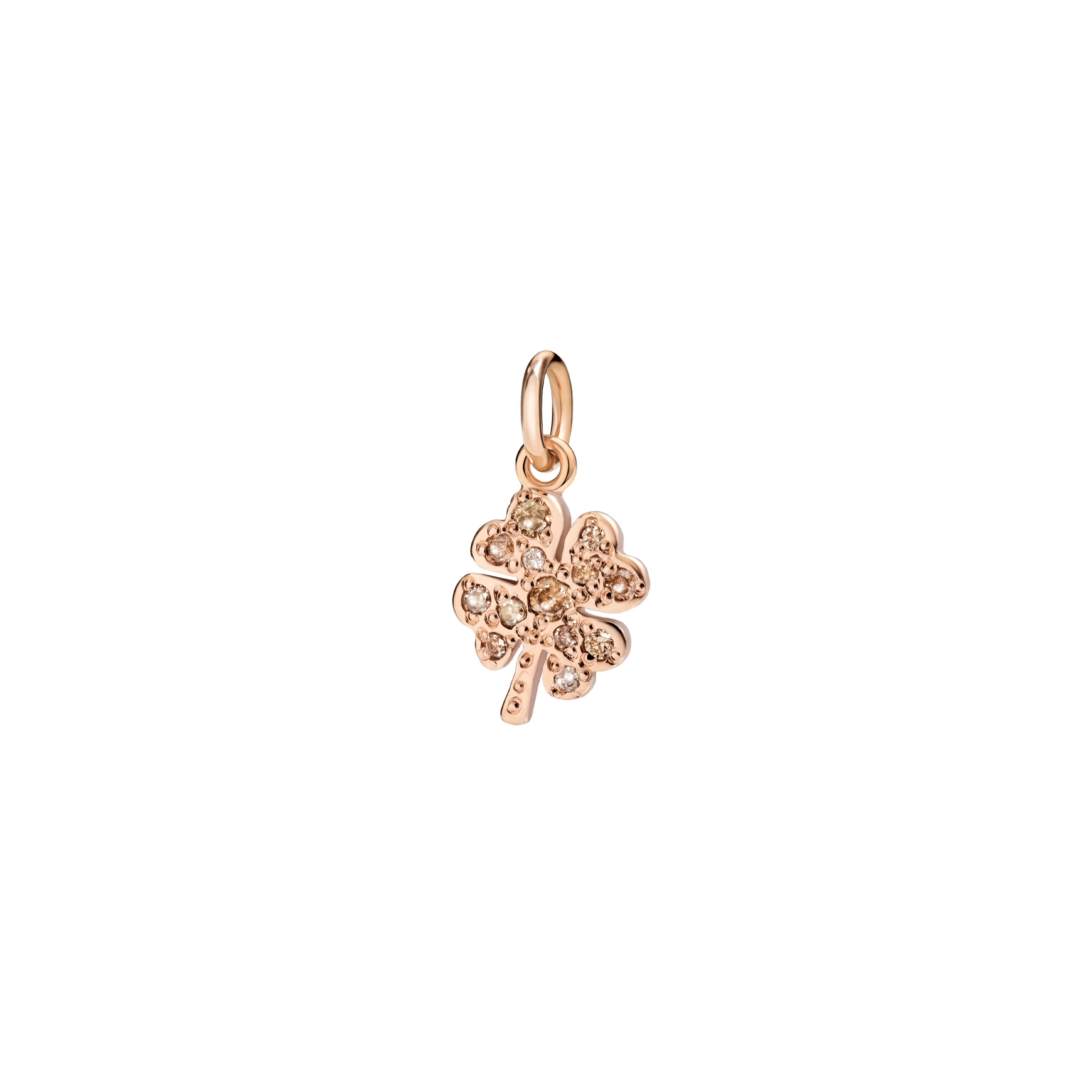 Dodo Anhänger Kleeblatt aus 9 Karat Roségold mit braunen Diamanten