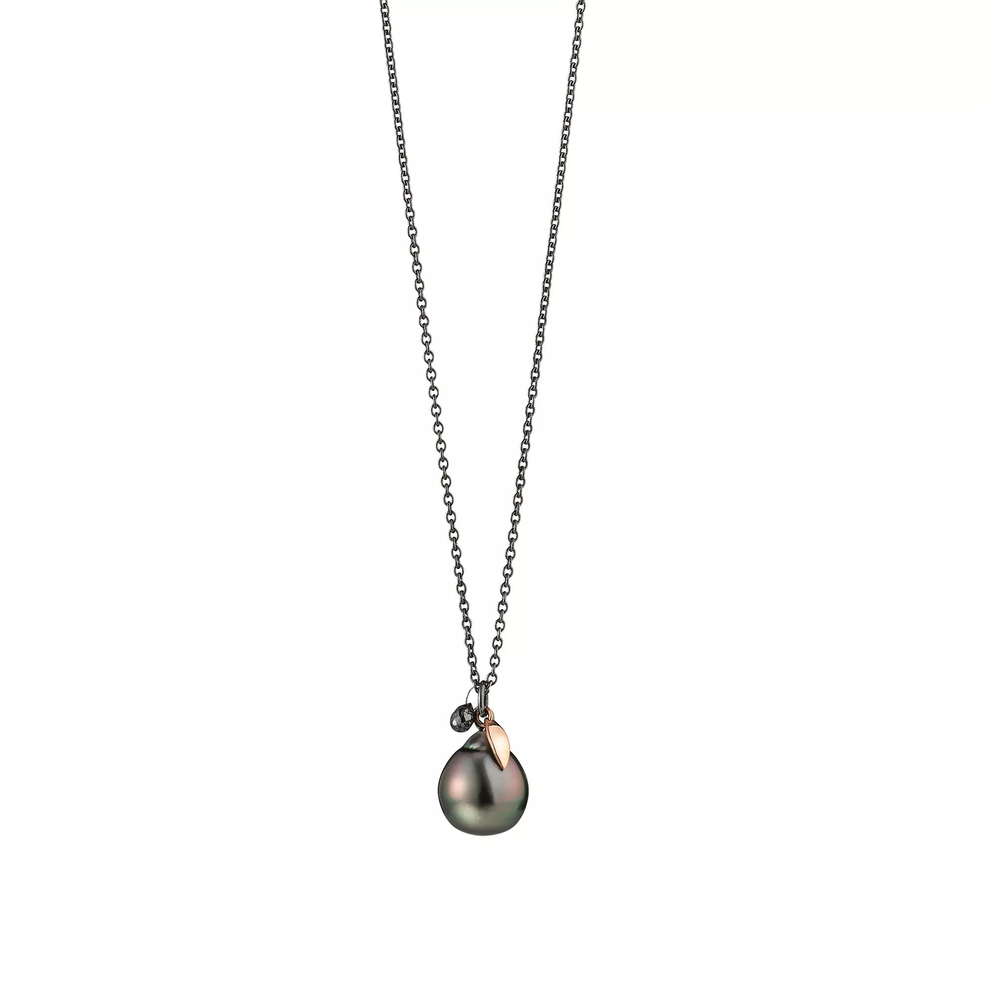 Collier aus Silber und Roségold mit Tahiti-Zuchtperle und Diamant-Briolette