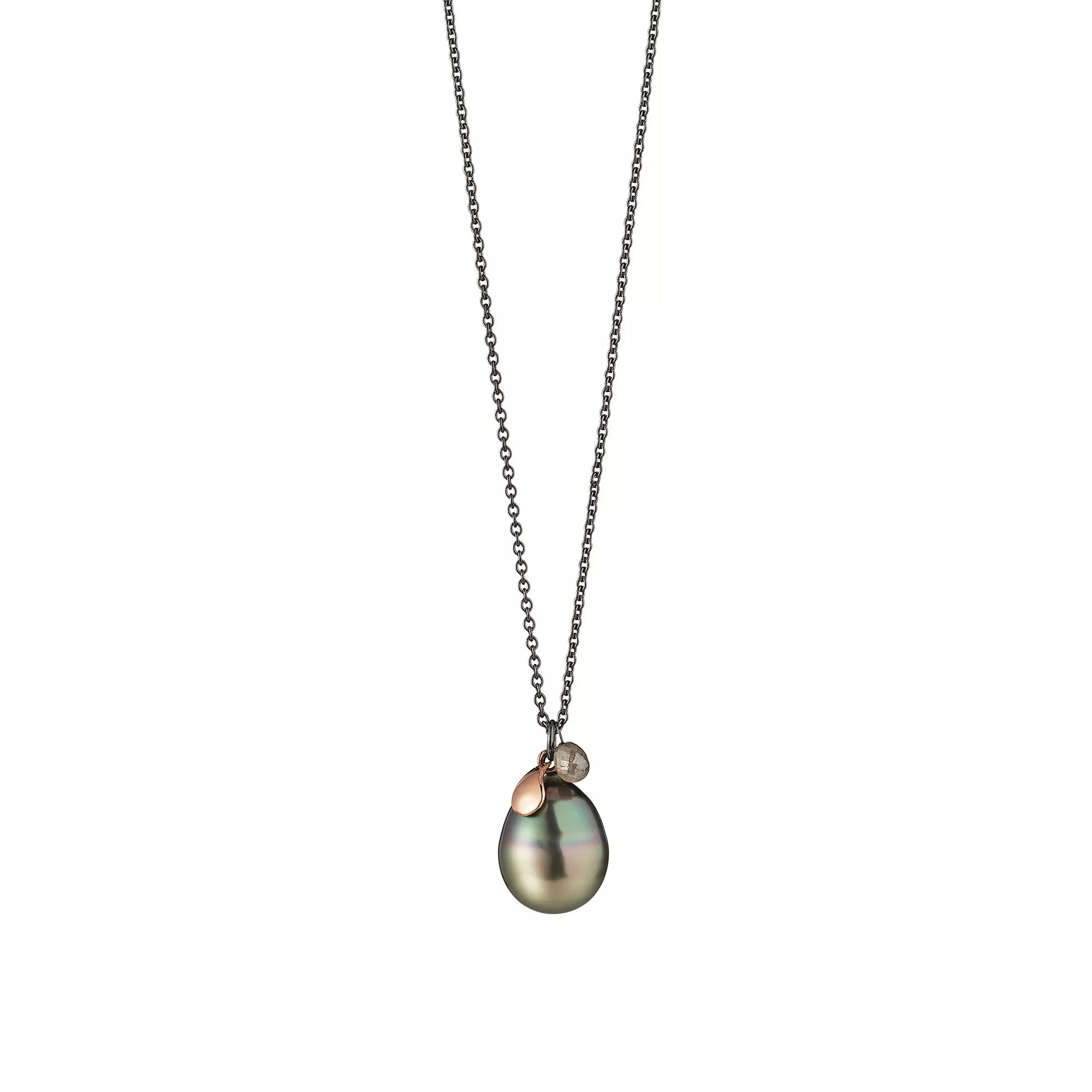 Collier aus Silber und Roségold mit Tahiti-Zuchtperle und Diamant-Briolette