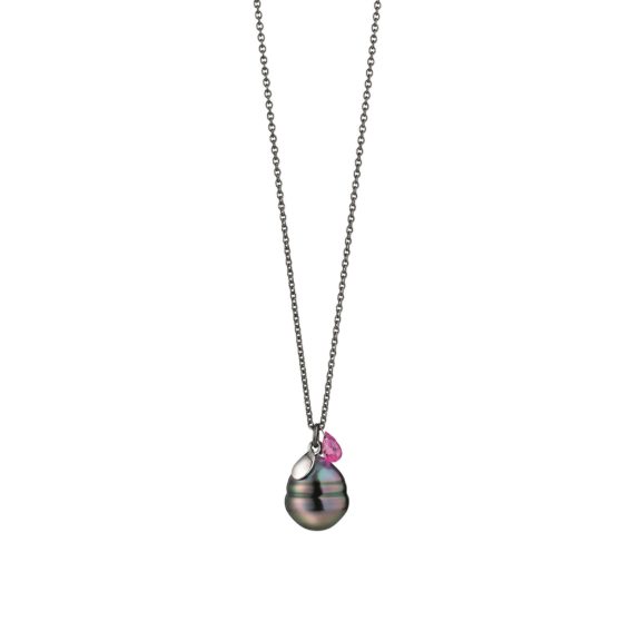 Collier aus Silber und Roségold mit Tahiti-Zuchtperle und Saphir