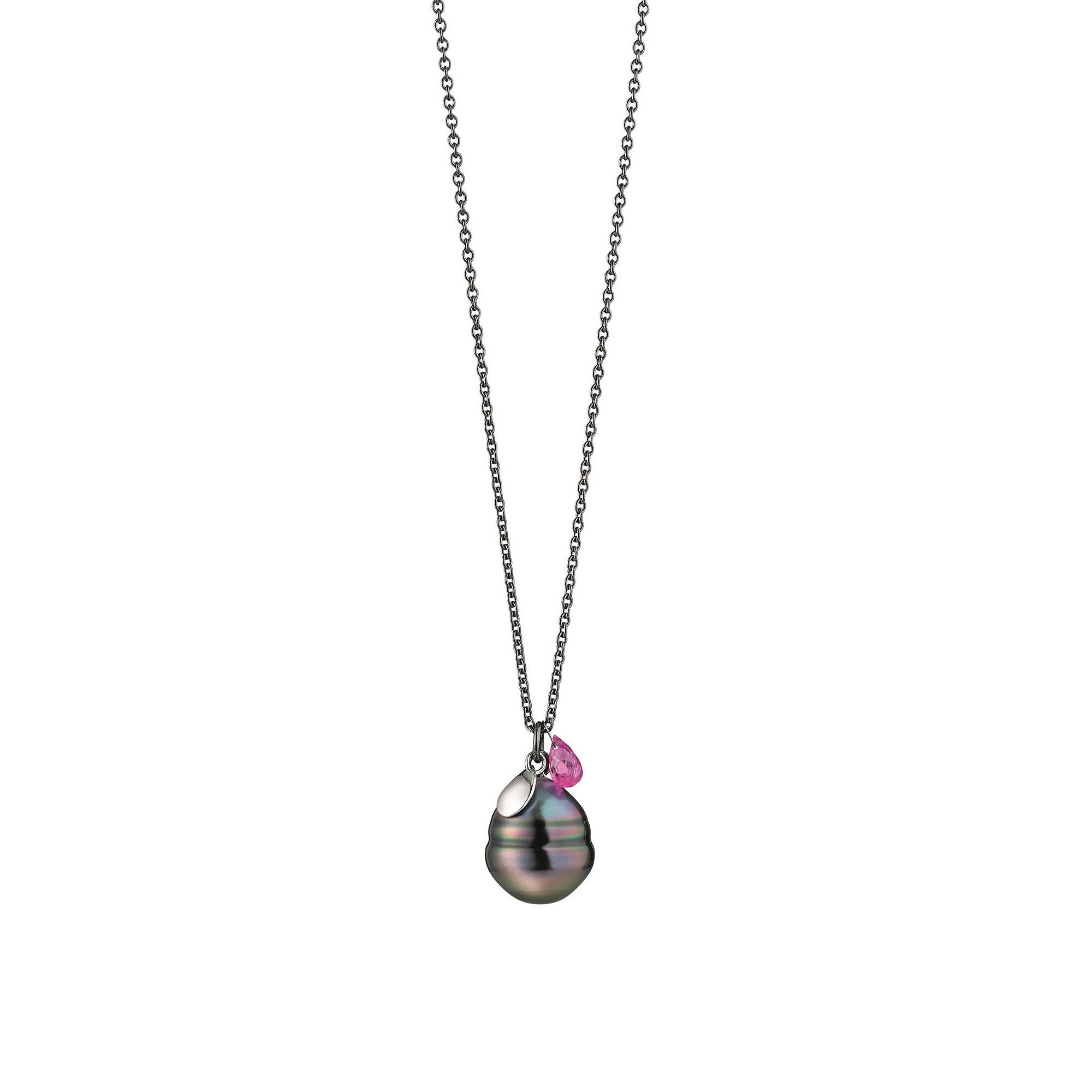 Collier aus Silber und Roségold mit Tahiti-Zuchtperle und Saphir