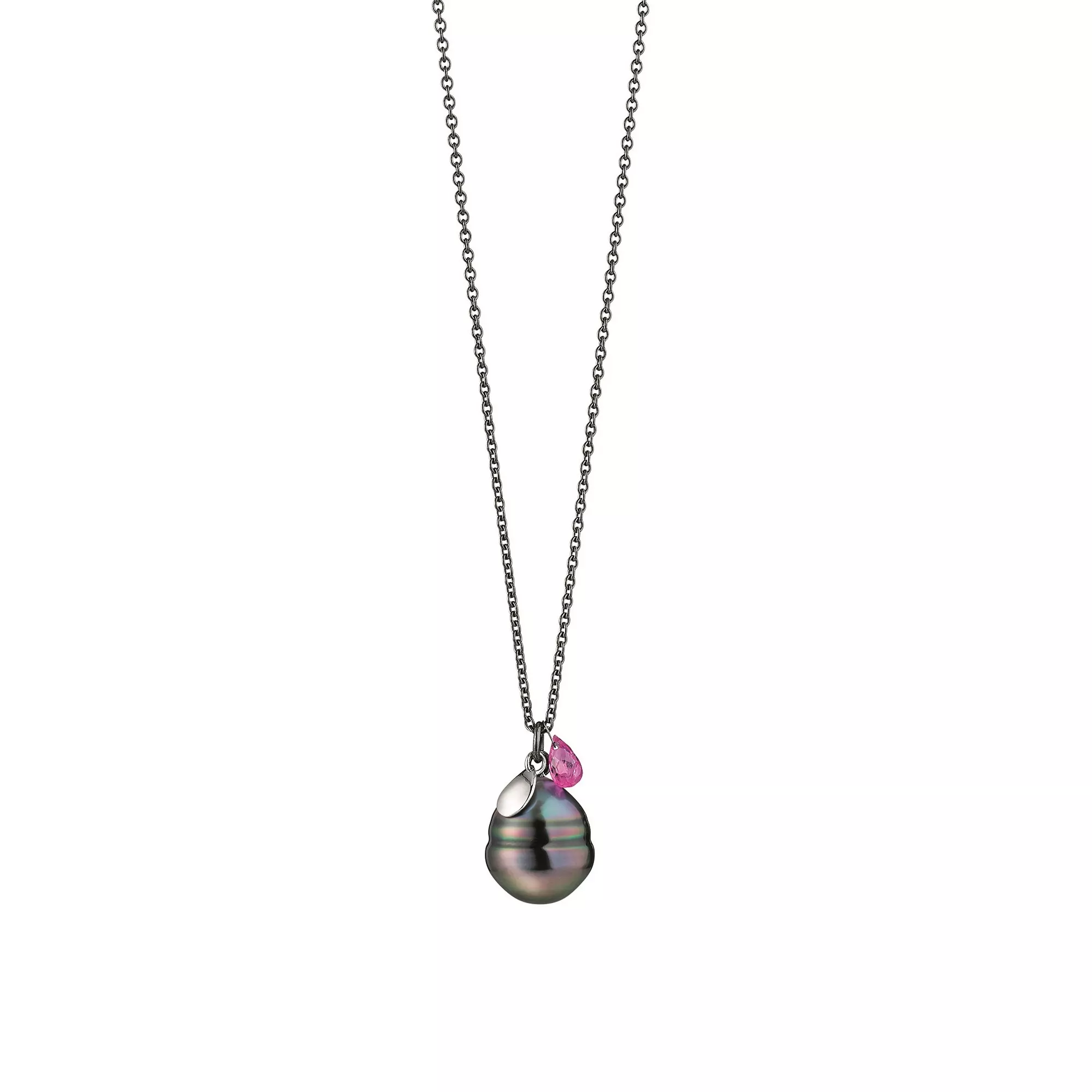 Collier aus Silber und Roségold mit Tahiti-Zuchtperle und Saphir