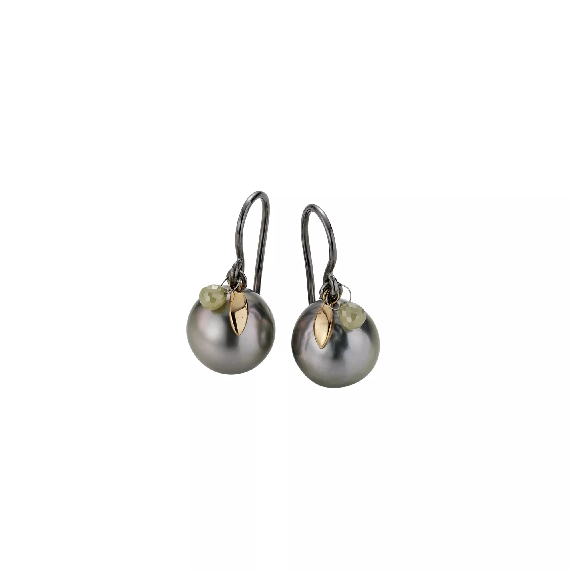 Ohrschmuck aus Silber und Roségold mit Tahiti-Zuchtperlen und Diamant-Briolette