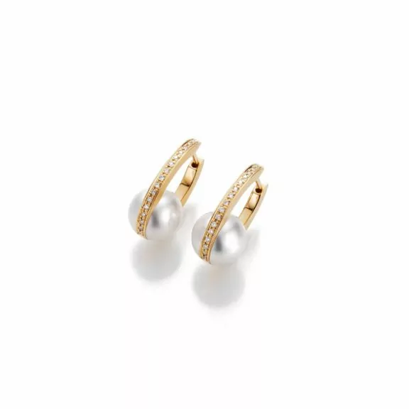 Ohrschmuck aus Gelbgold mit Südsee-Zuchtperlen und Diamanten