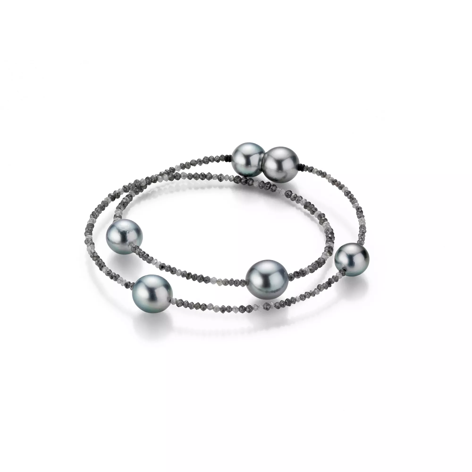 Armband aus Tahiti-Zuchtperlen und grauen und anthrazitfarbenen Diamanten