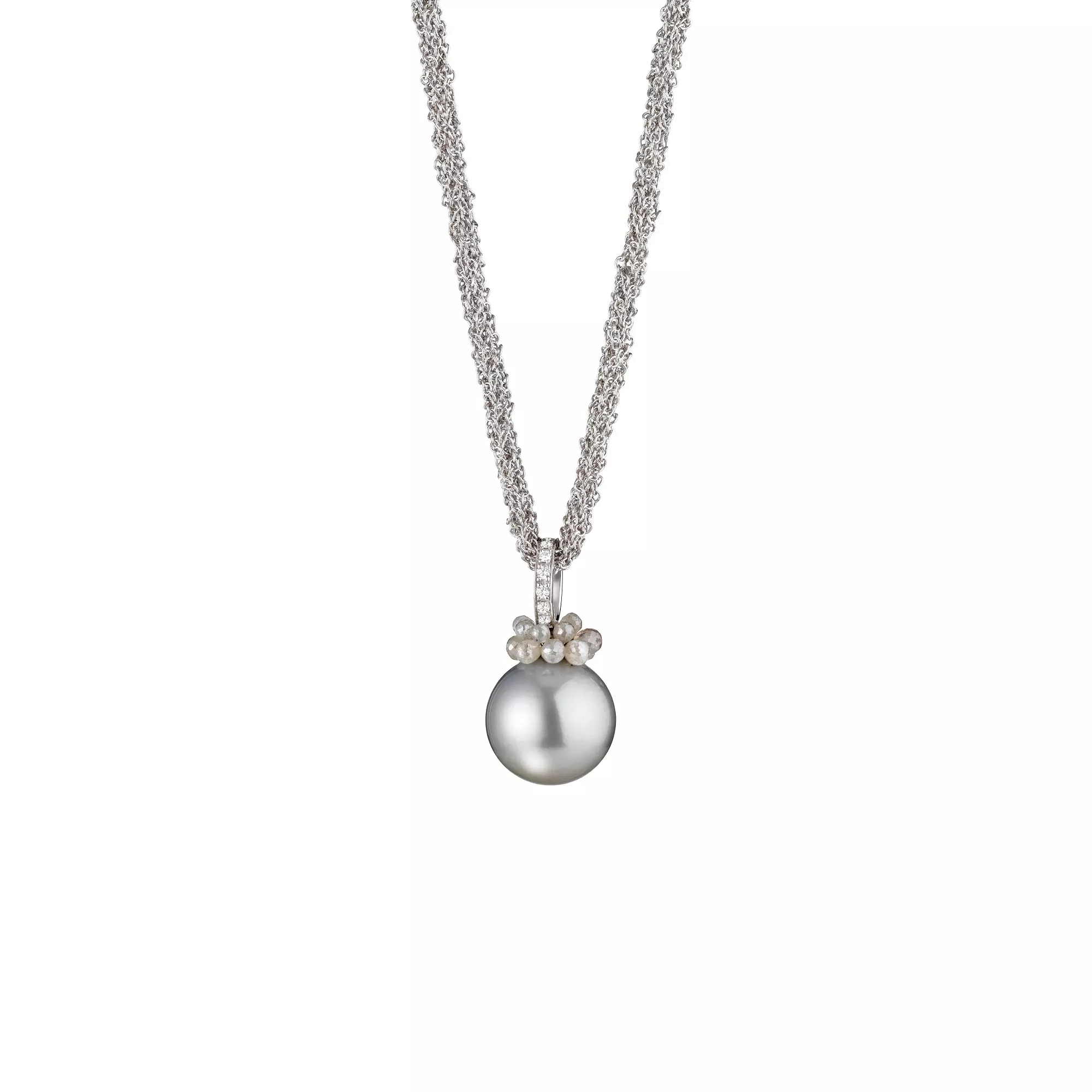 Collier aus Silber und Weißgold mit Tahiti-Zuchtperle und Diamanten