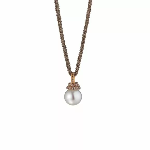 Collier aus Silber und Roségold mit Südsee-Zuchtperle und Diamanten