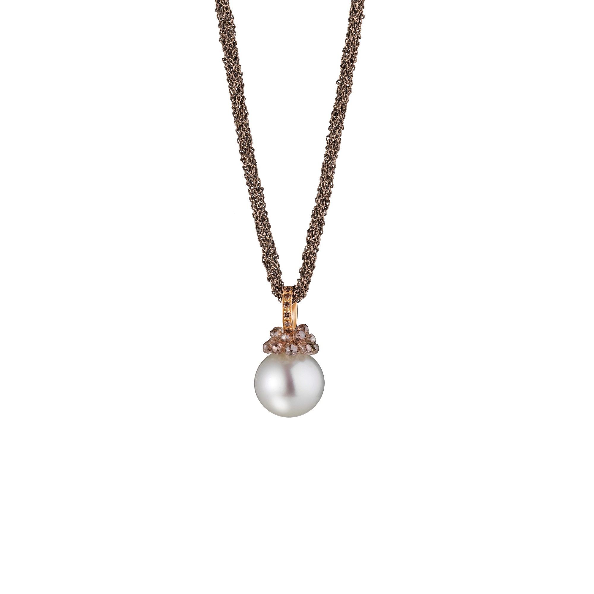 Collier aus Silber und Roségold mit Südsee-Zuchtperle und Diamanten