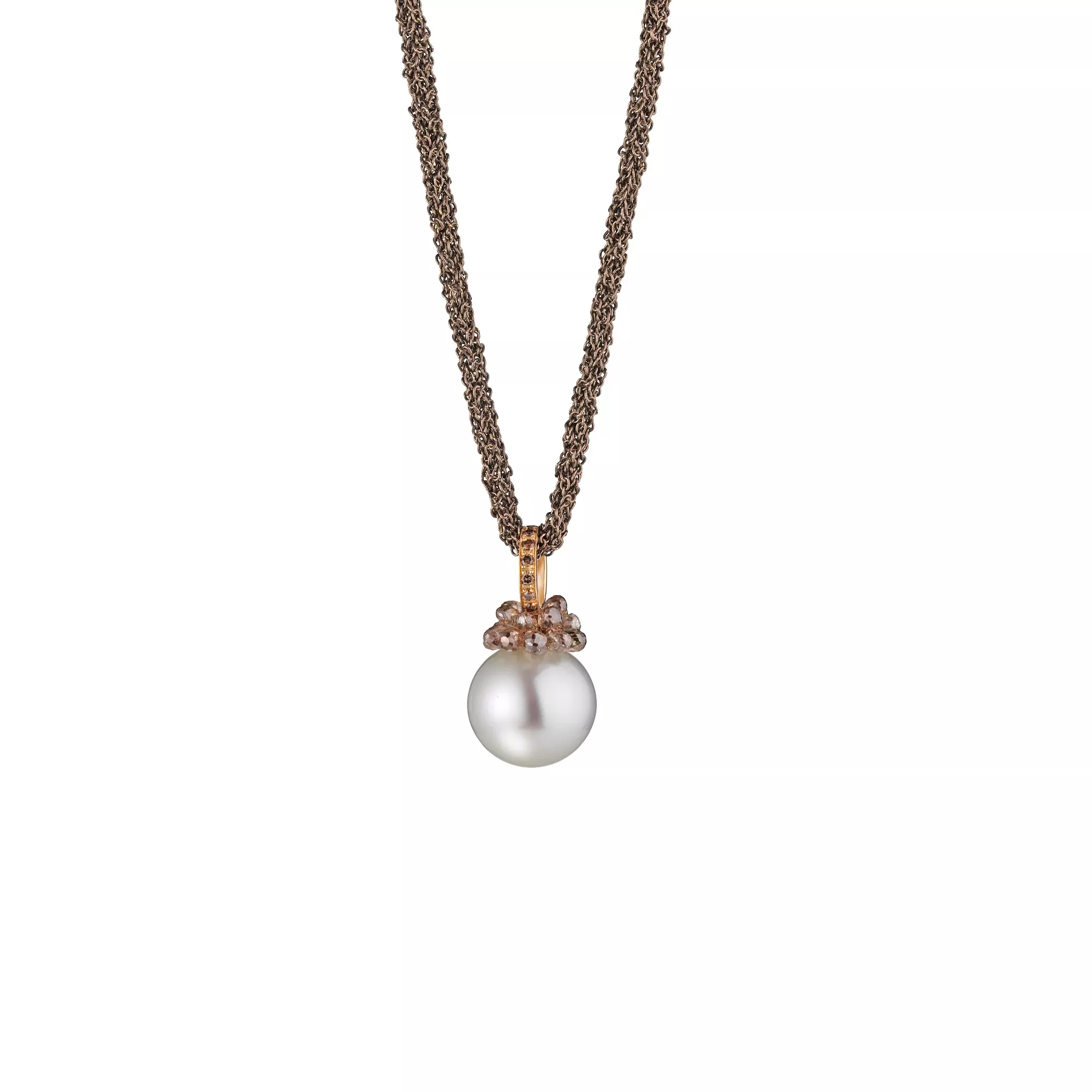 Collier aus Silber und Roségold mit Südsee-Zuchtperle und Diamanten