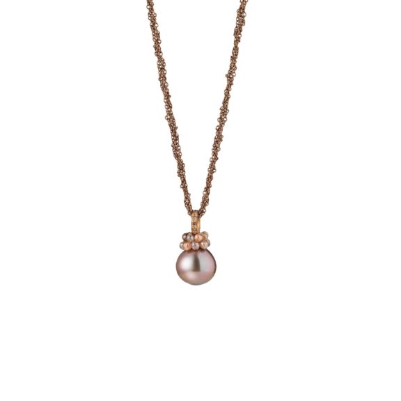 Collier aus Silber und Roségold mit Tahiti-Zuchtperle und Diamanten