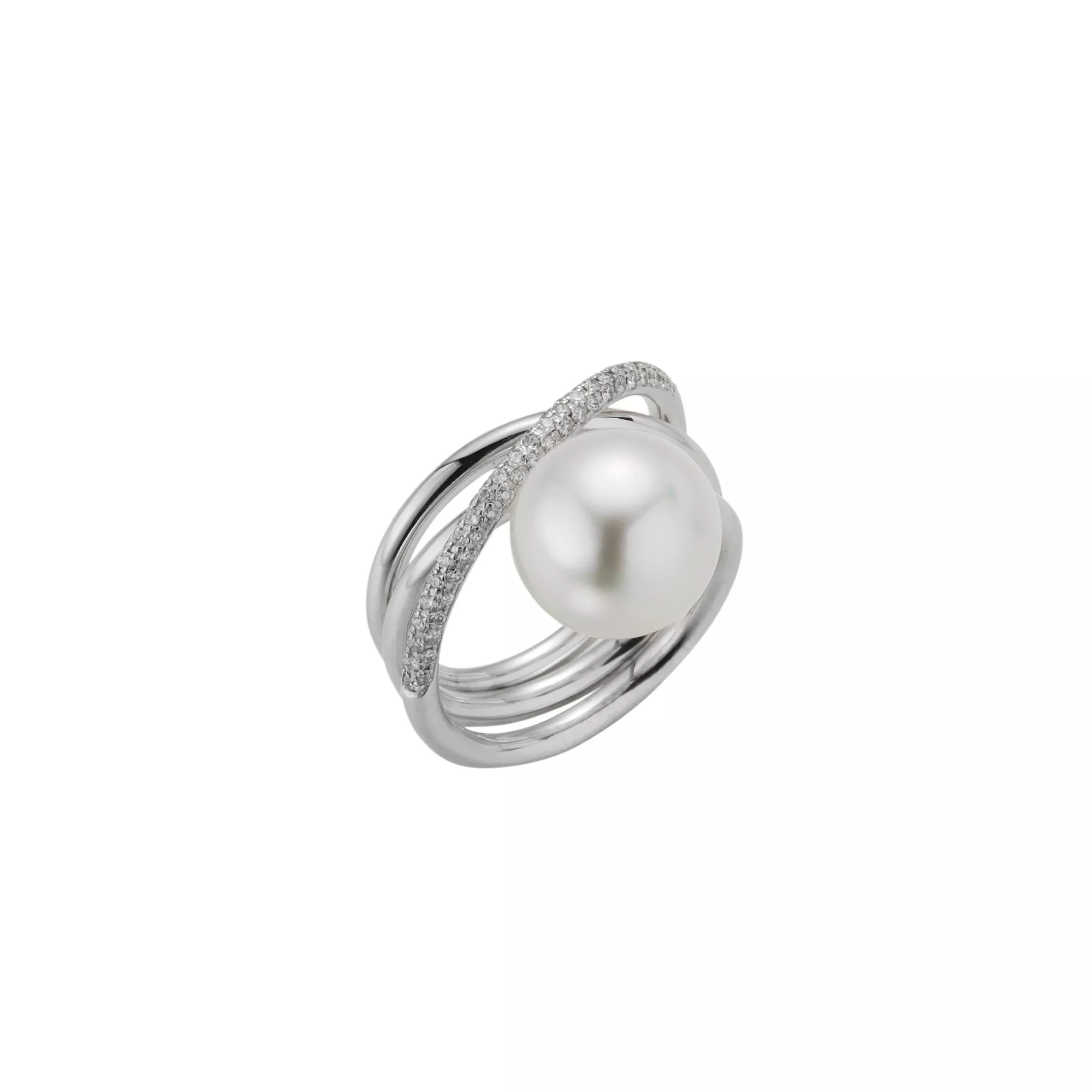 Ring aus Weißgold mit Südsee-Zuchtperle und Diamanten