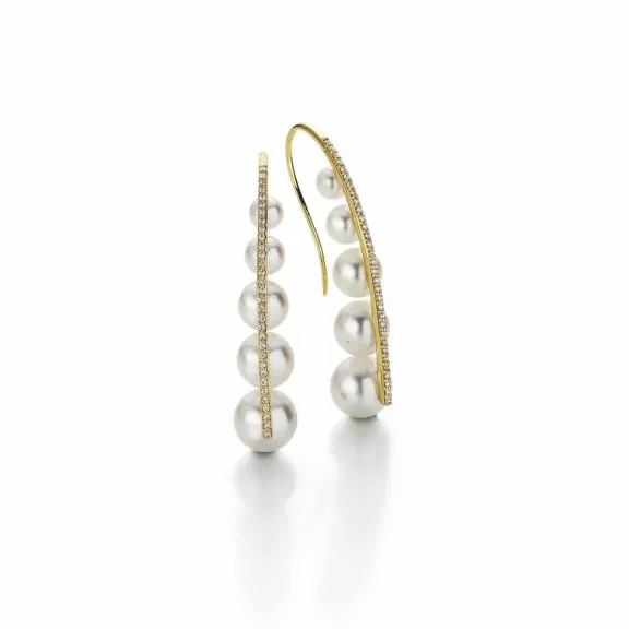 Ohrschmuck aus Gelbgold mit Akoya-Südsee-Zuchtperlen und Diamanten