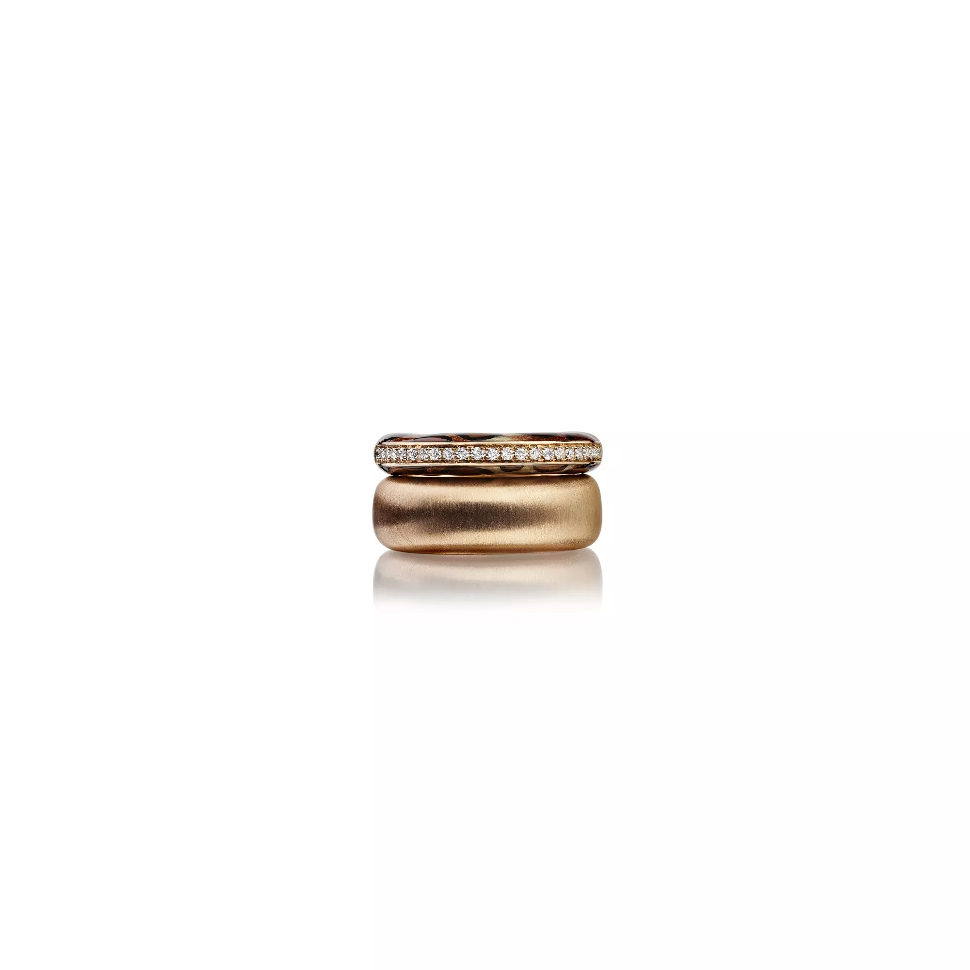 Ringkombination aus 18 Karat Roségold mit Brillanten und Emaille