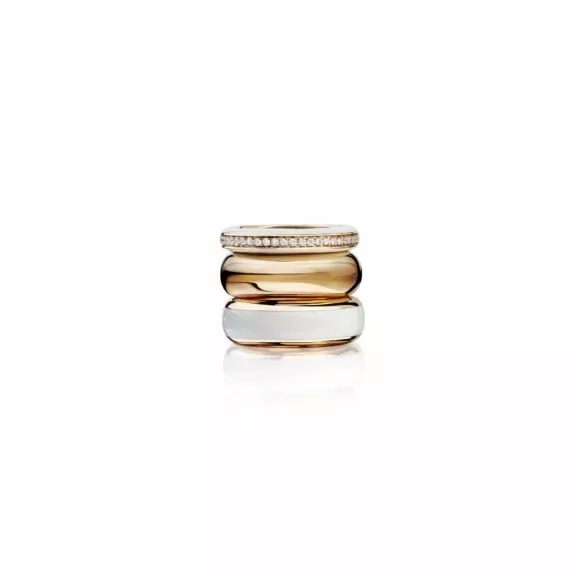 Ringkombination aus 18 Karat Roségold mit Brillanten und Emaille