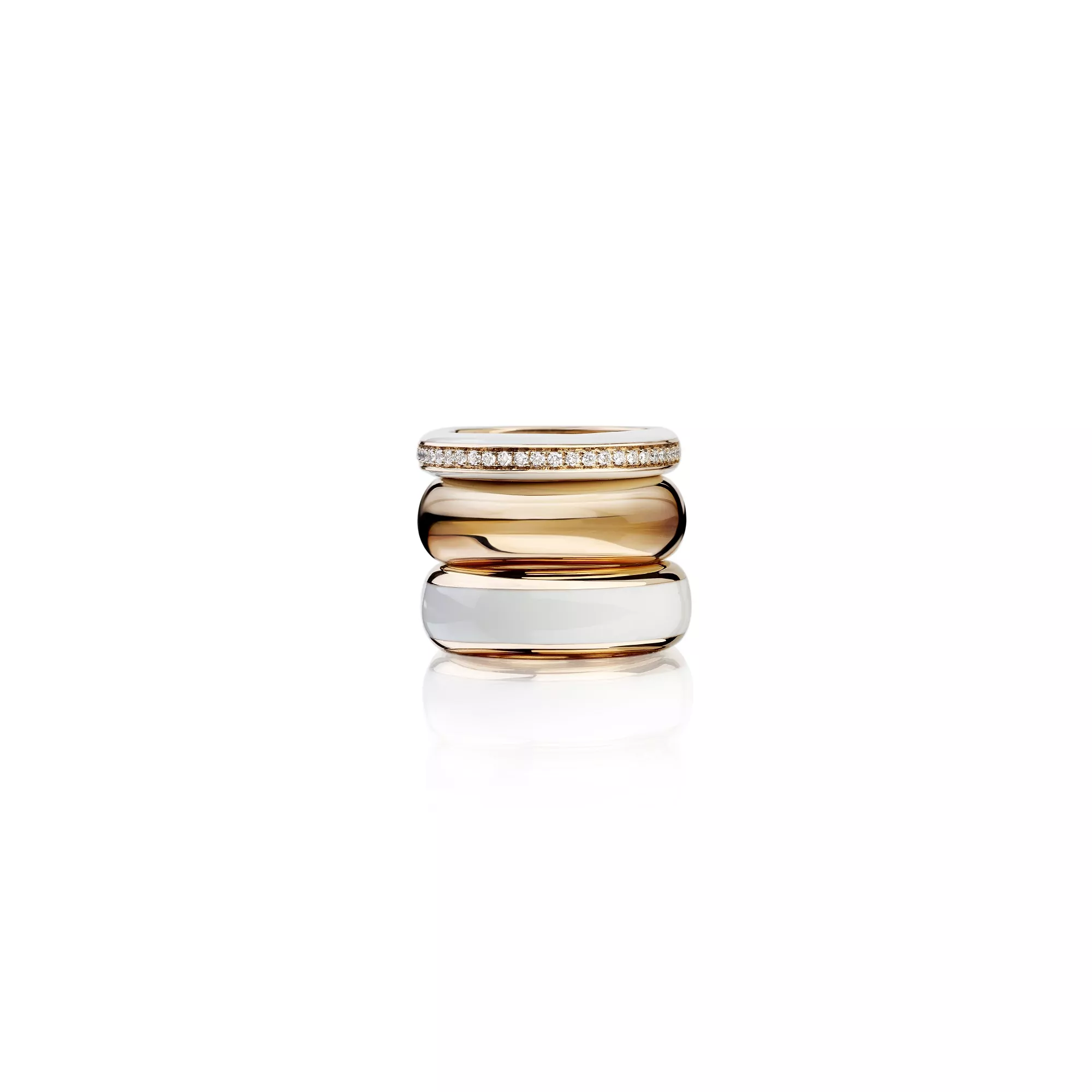 Ringkombination aus 18 Karat Roségold mit Brillanten und Emaille