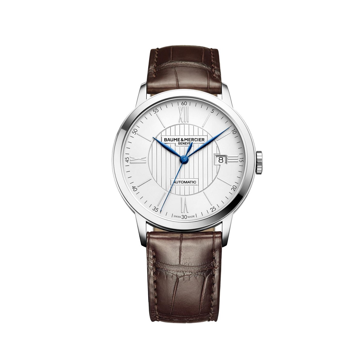 Baume et Mercier Classima mit Gehäuse aus Edelstahl, Lederband und silberfarbenem Zifferblatt