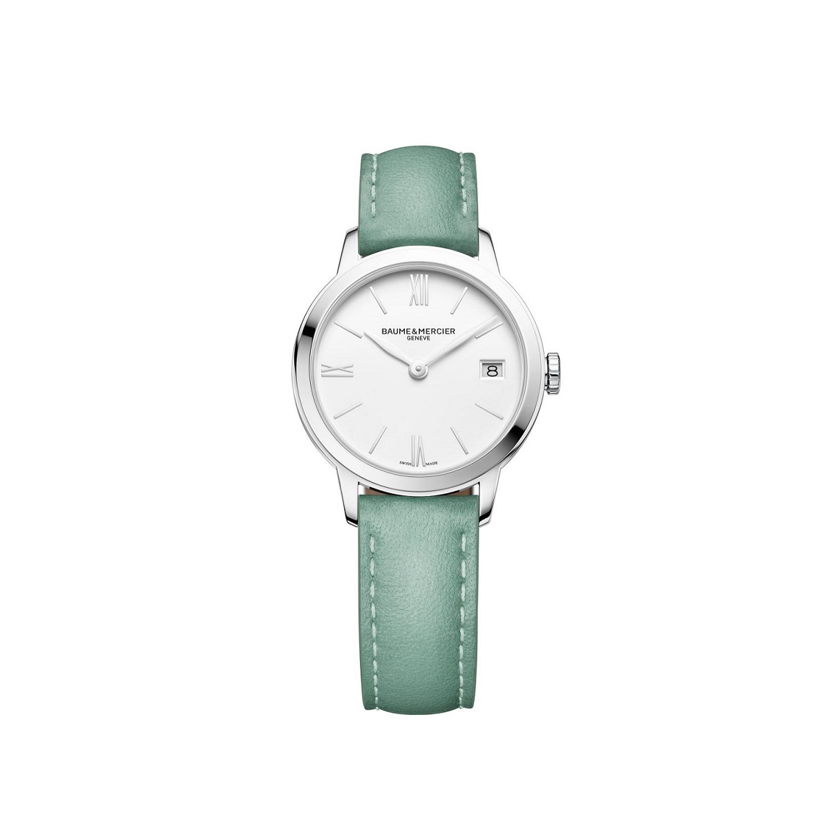 Baume et Mercier Classima mit Gehäuse aus Edelstahl, Lederband und weißem Zifferblatt