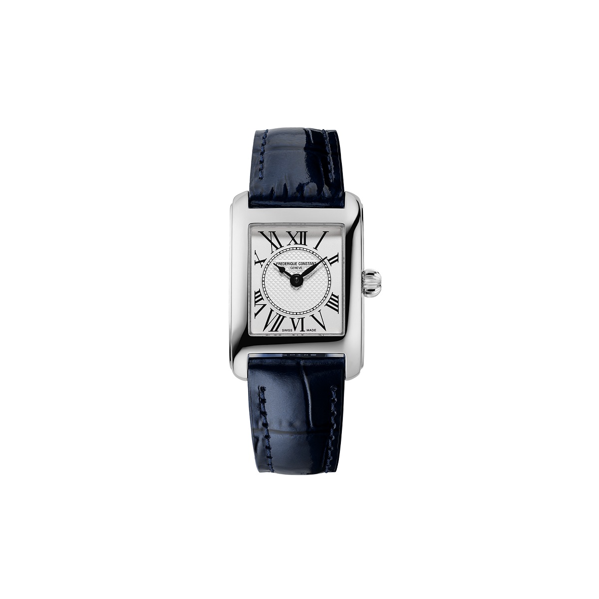 Frederique Constant Classics Carrée Ladies mit Edelstahlgehäuse, Lederbandand und silbernem Zifferblatt