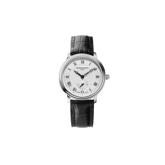 Frederique Constant Slimline Ladies Small Seconds mit Edelstahlgehäuse, Lederband und silbernem Zifferblatt