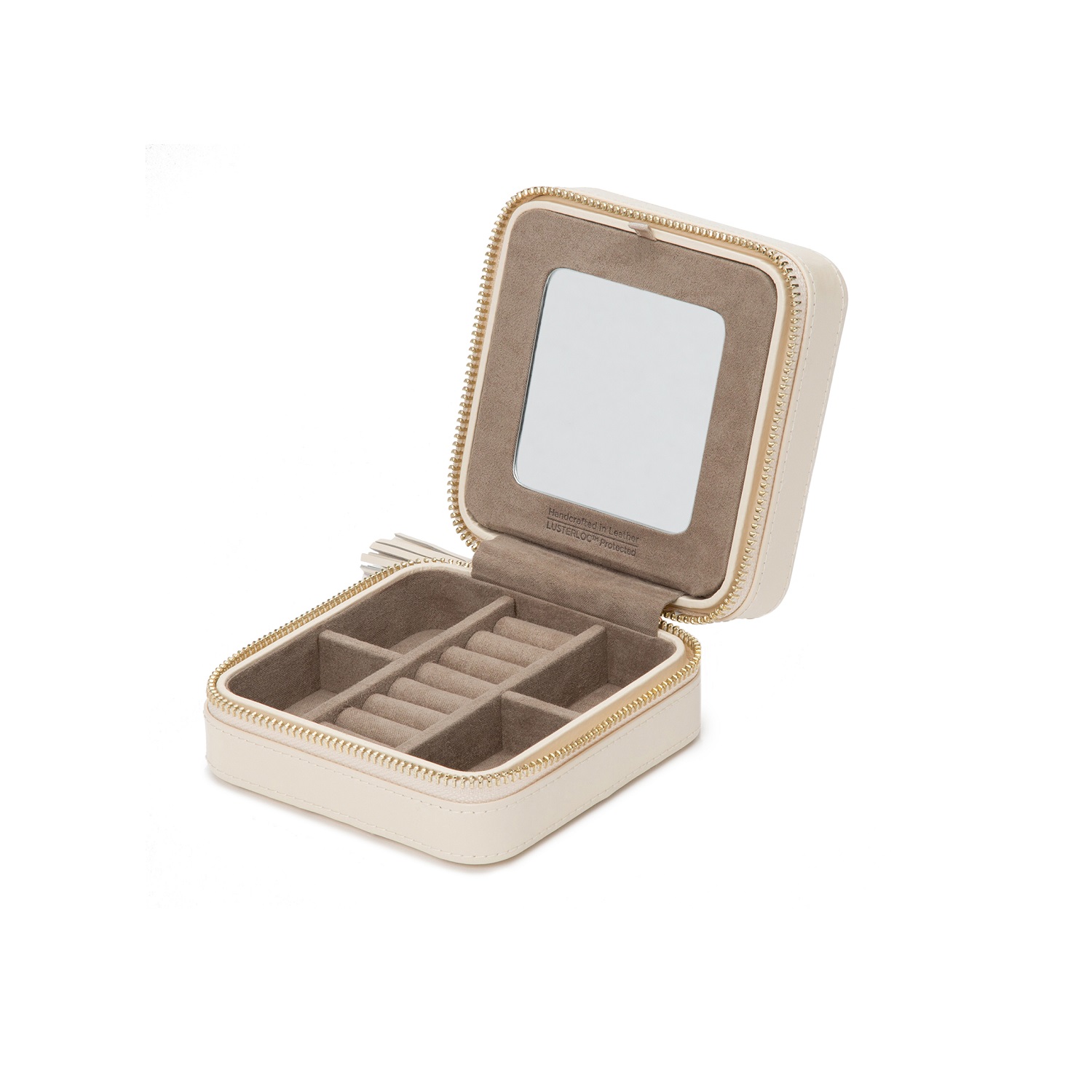 Schmuckaufbewahrungsbox für die Reise aus Leder in beige