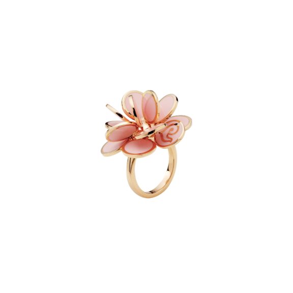 Chantecler Paillettes Ring aus Roségold mit rosa Emaille