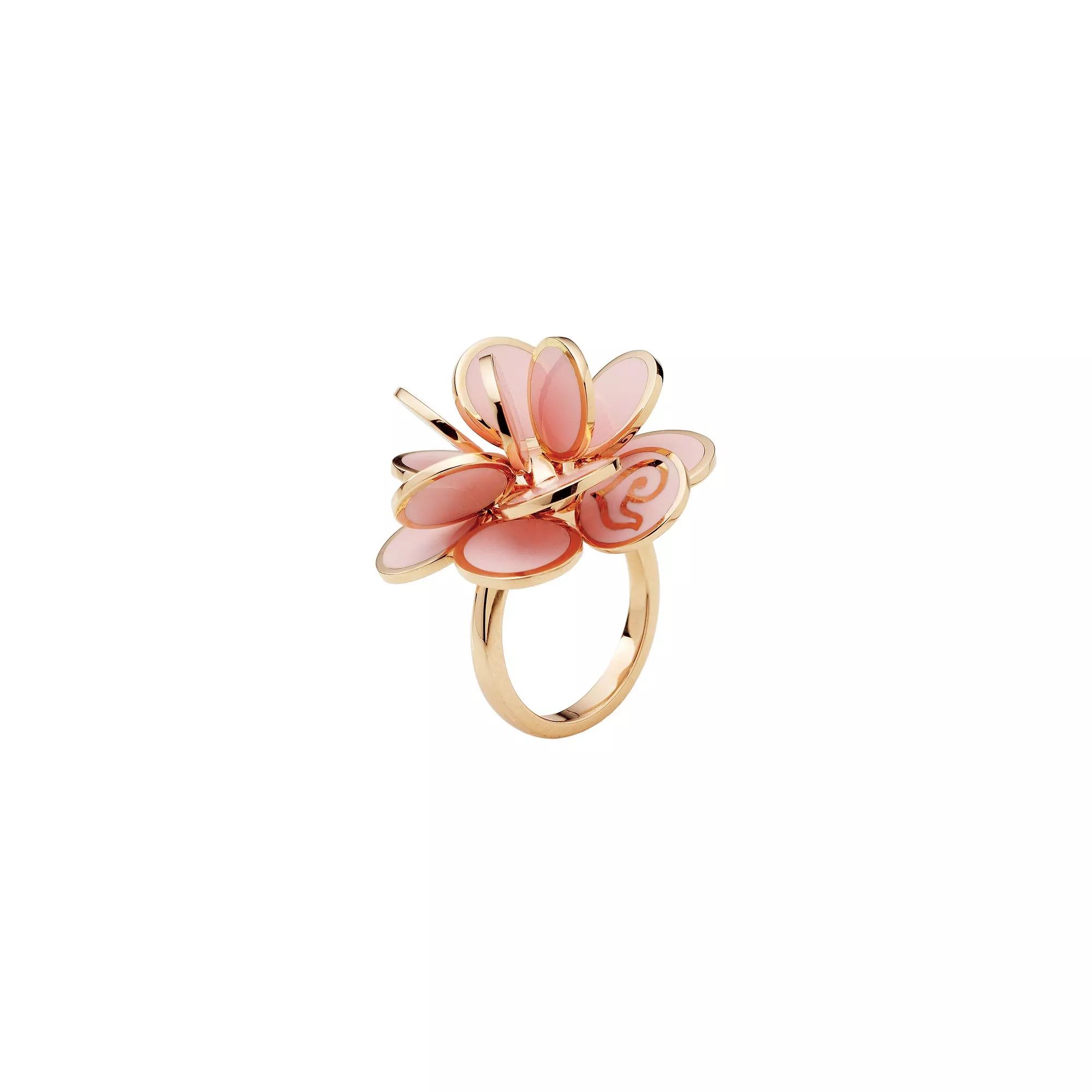 Chantecler Paillettes Ring aus Roségold mit rosa Emaille