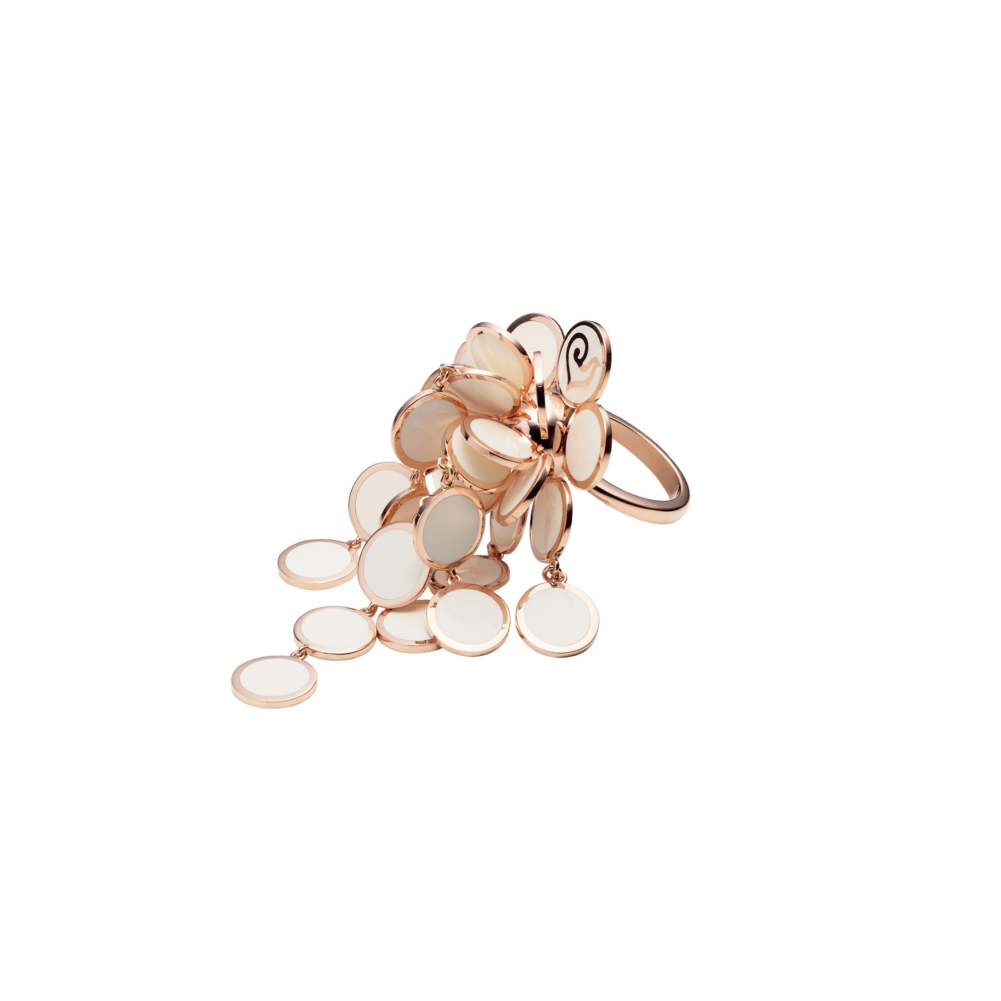Chantecler Paillettes Ring aus Roségold mit weißem Emaille
