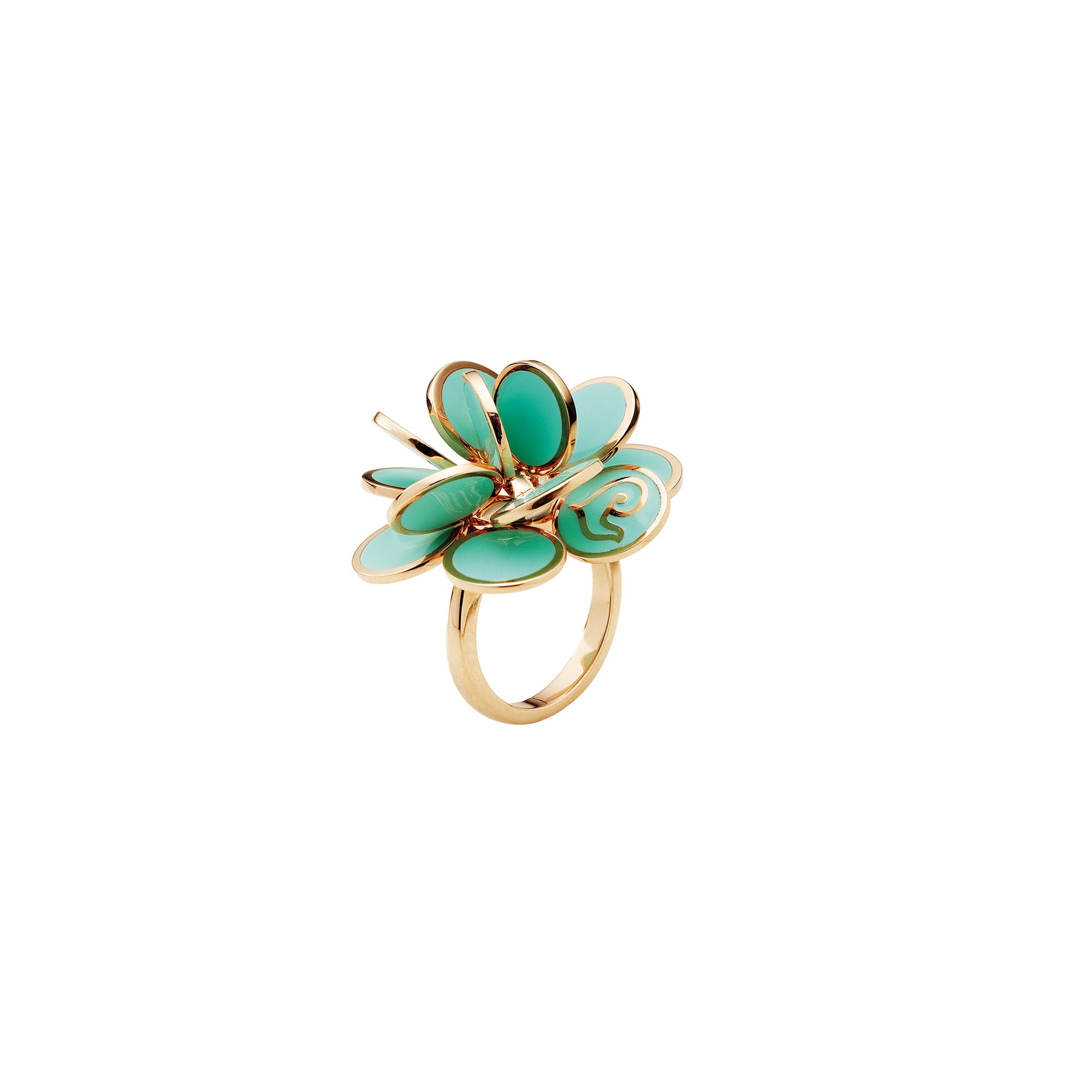 Chantecler Paillettes Ring aus Roségold mit türkisem Emaille