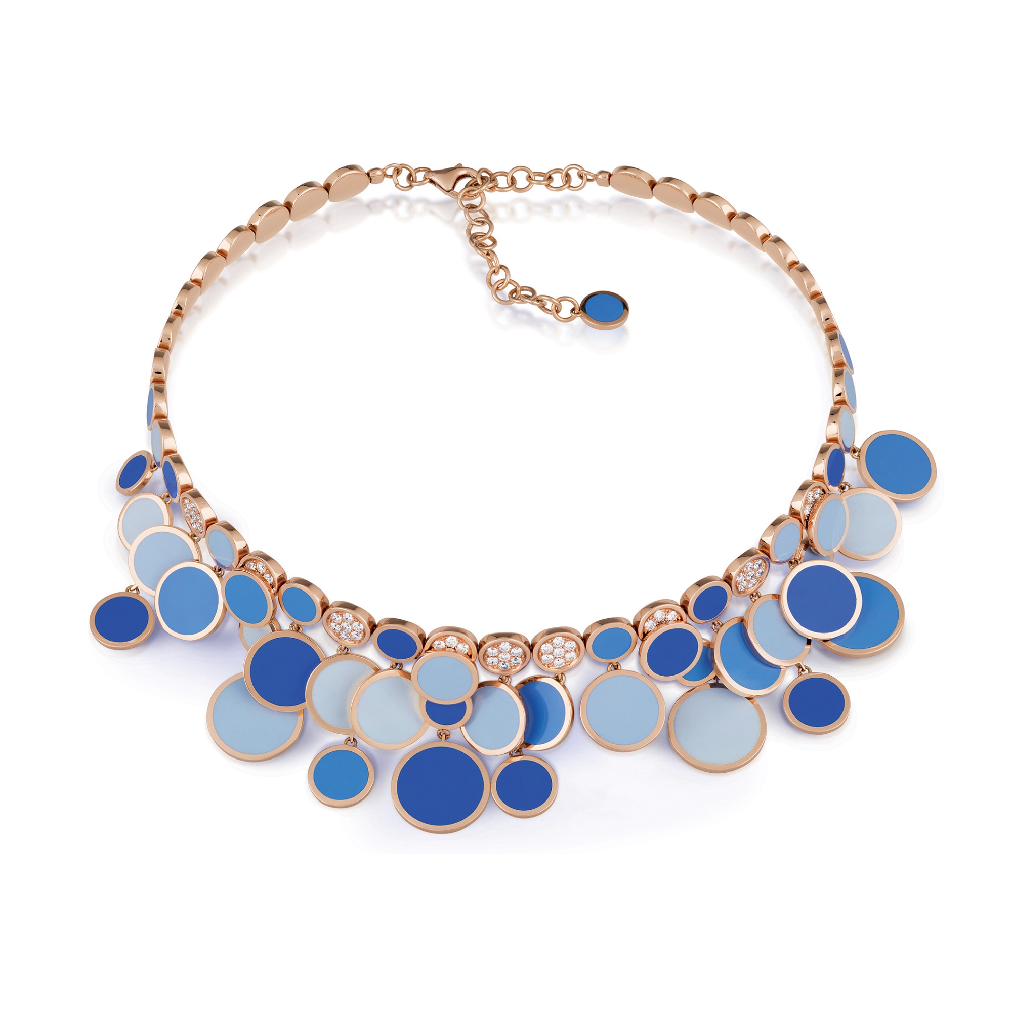 Chantecler Paillettes Collier aus Roségold mit blauem Emaille und Brillanten