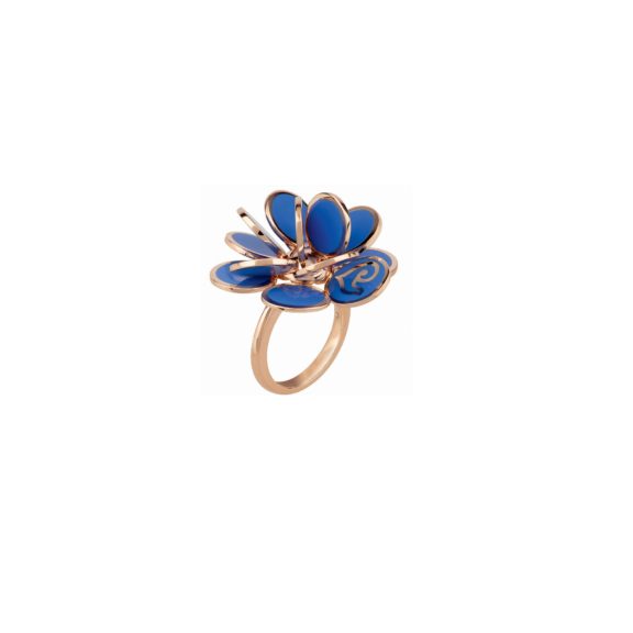 Chantecler Paillettes Ring aus Roségold mit blauem Emaille