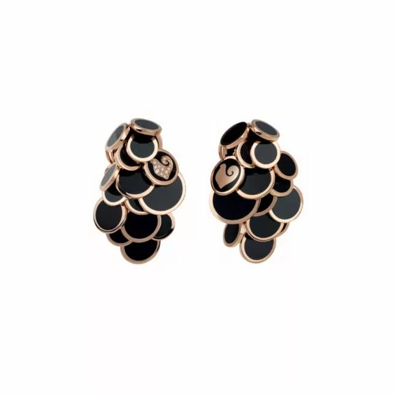 Chantecler Paillettes Ohrschmuck aus Roségold mit schwarzem Emaille und Brillanten