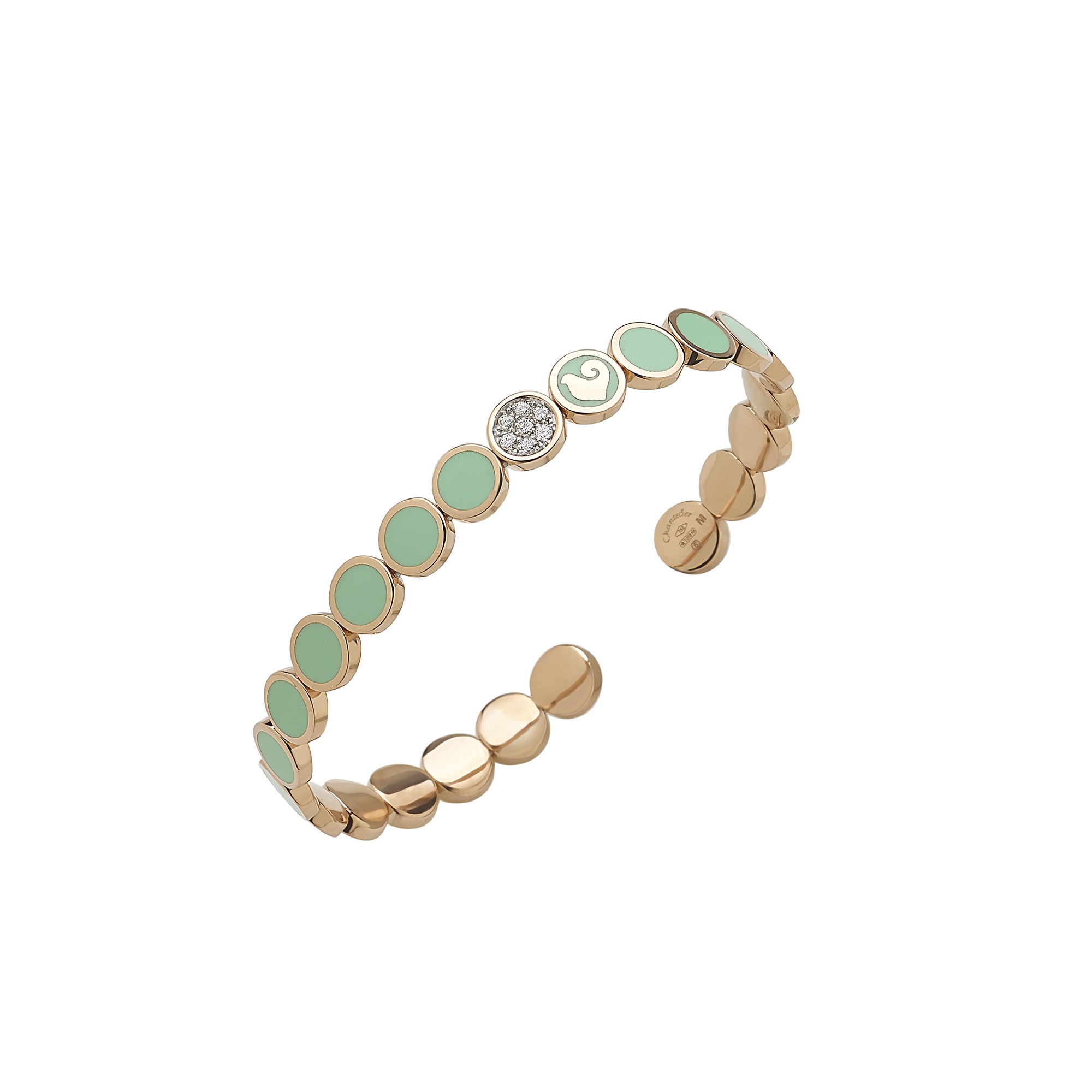 Chantecler Paillettes Armschmuck aus Roségold mit türkisem Emaille und Brillanten