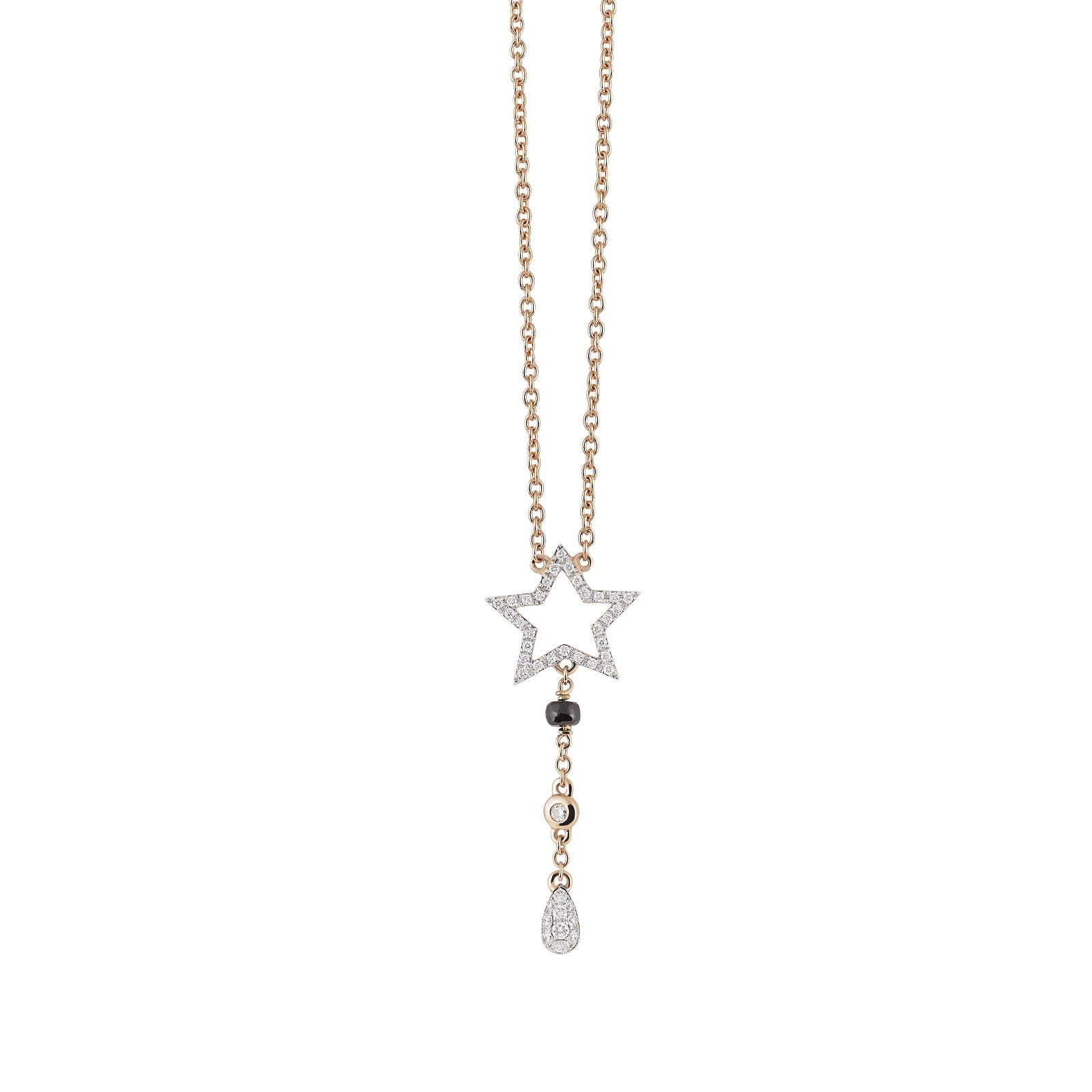 Collier Goccia aus Roségold mit Diamanten und Saphir