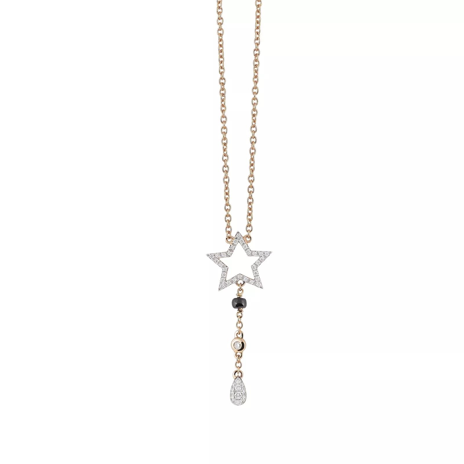 Collier Goccia aus Roségold mit Diamanten und Saphir