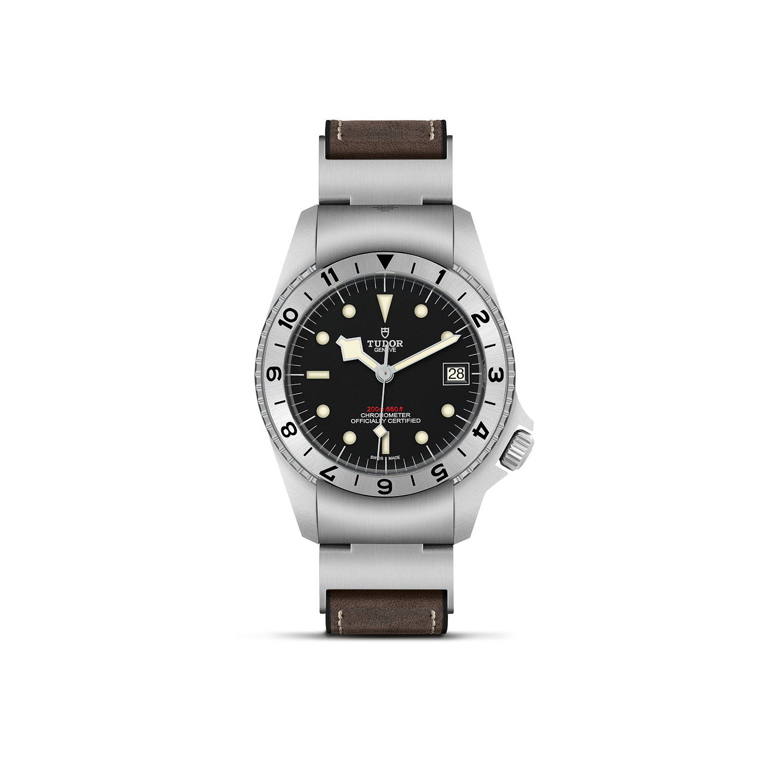 Tudor Black Bay P01 mit Edelstahlgehäuse und Lederband und schwarzem Zifferblatt