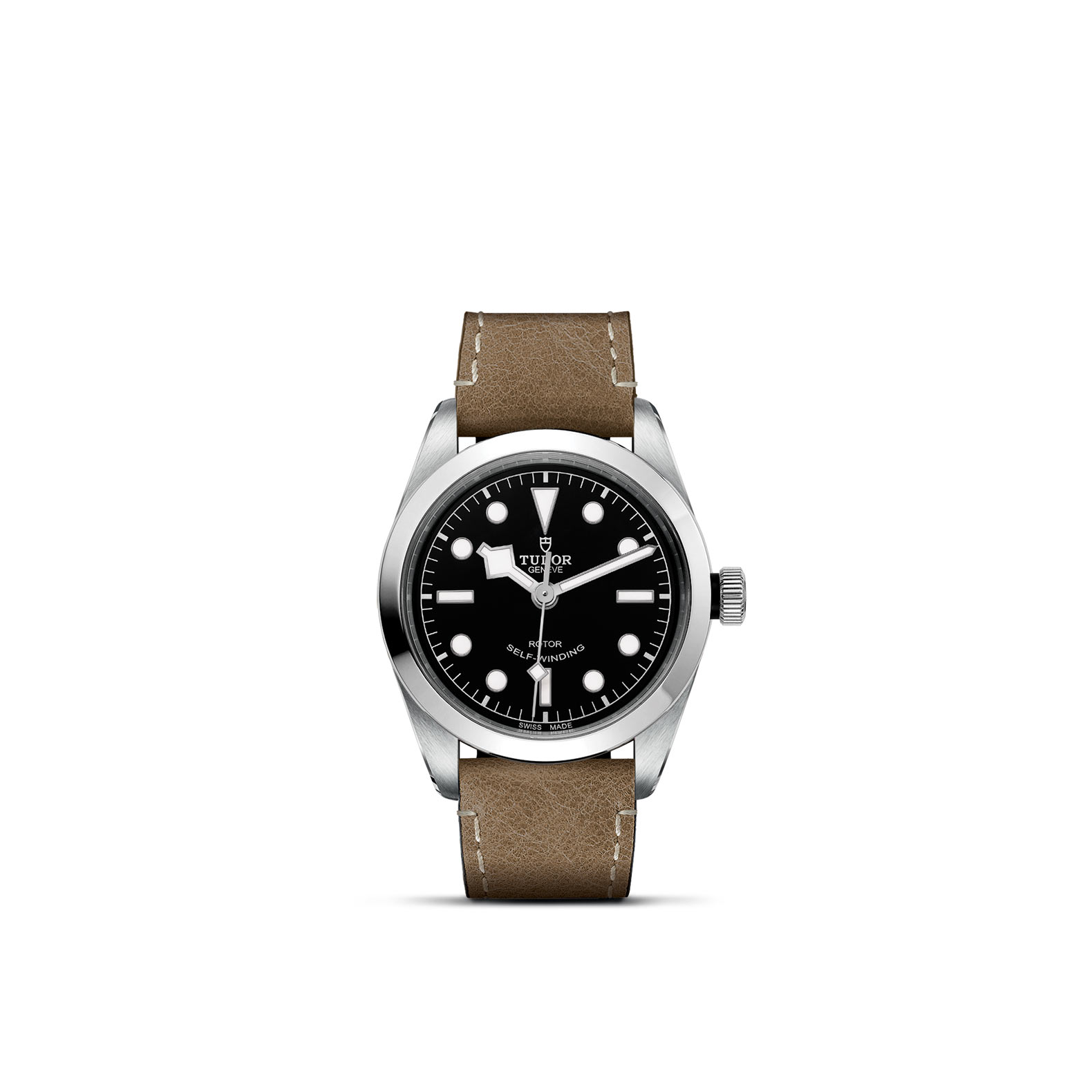 Tudor Black Bay 36 mit Edelstahlgehäuse und Lederband und schwarzem Zifferblatt