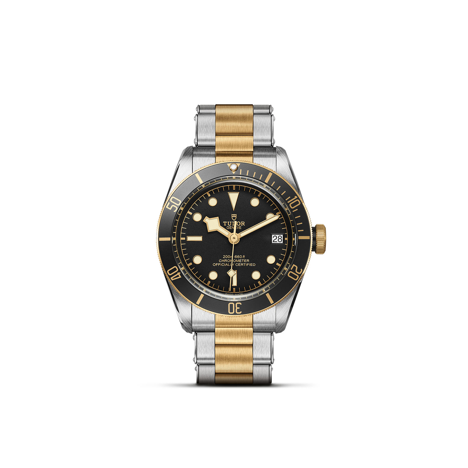 Tudor Black Bay S&G mit Gehäuse und Band aus Edelstahl und Gelbgold und schwarzem Zifferblatt