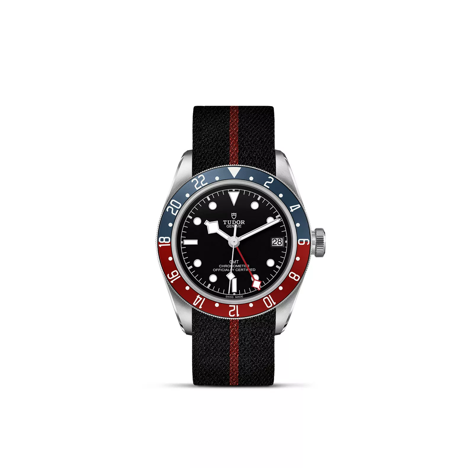 Tudor Black Bay GMT mit Edelstahlgehäuse und Textilband und schwarzem Zifferblatt