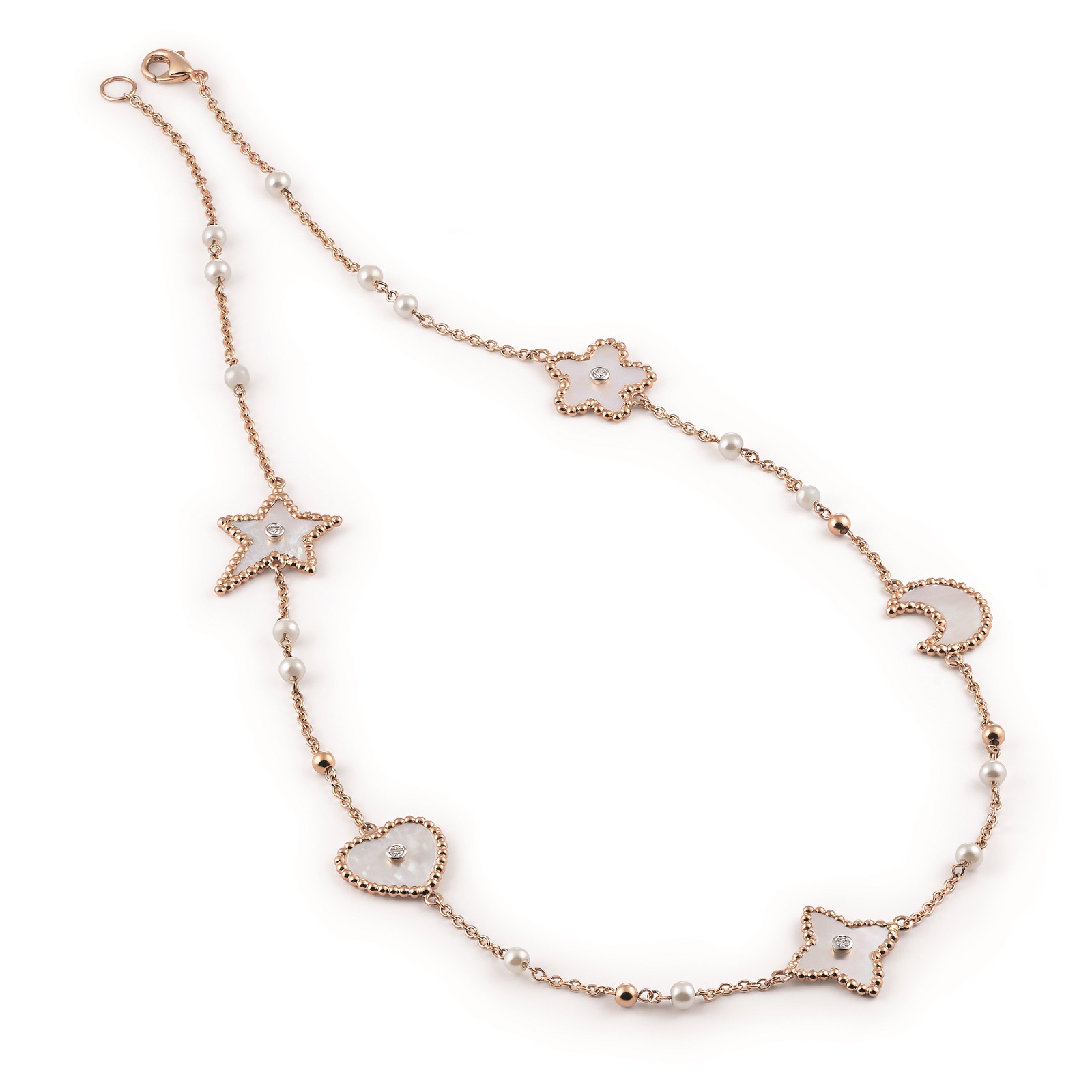 Collier Palladio aus Roségold mit Diamanten und Perlmutt