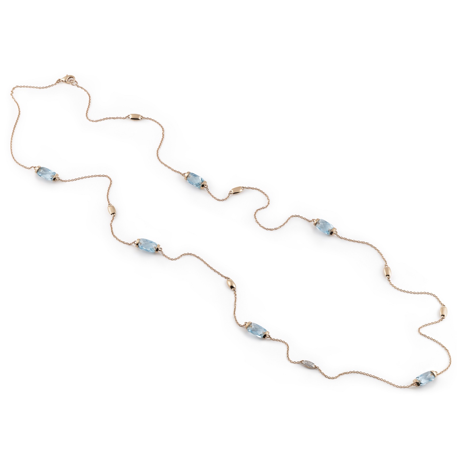 Collier La Piazza aus Roségold mit Diamanten und blauem Topas