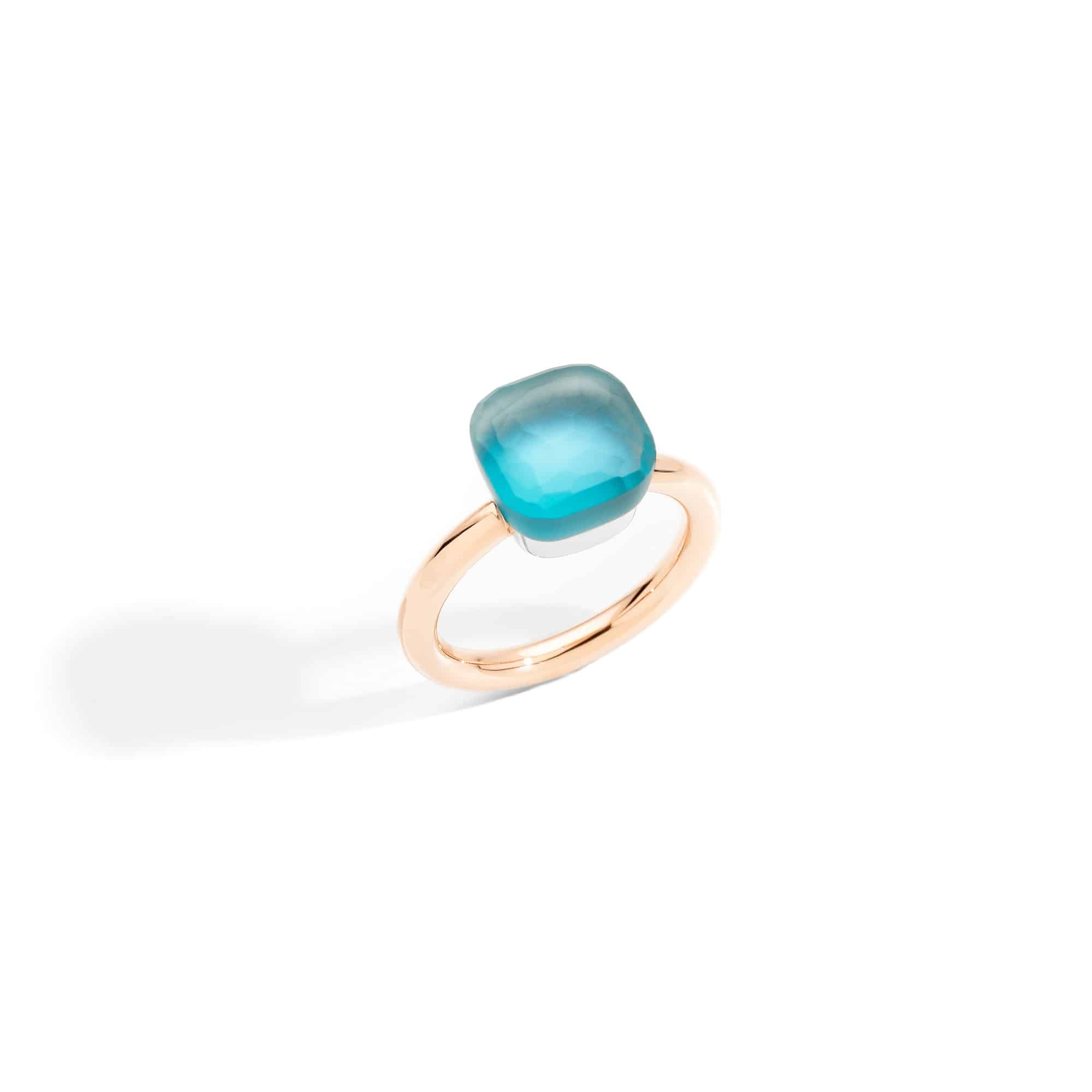 Pomellato Nudo Ring aus Roségold mit blauem Topas, Perlmutt und Türkis