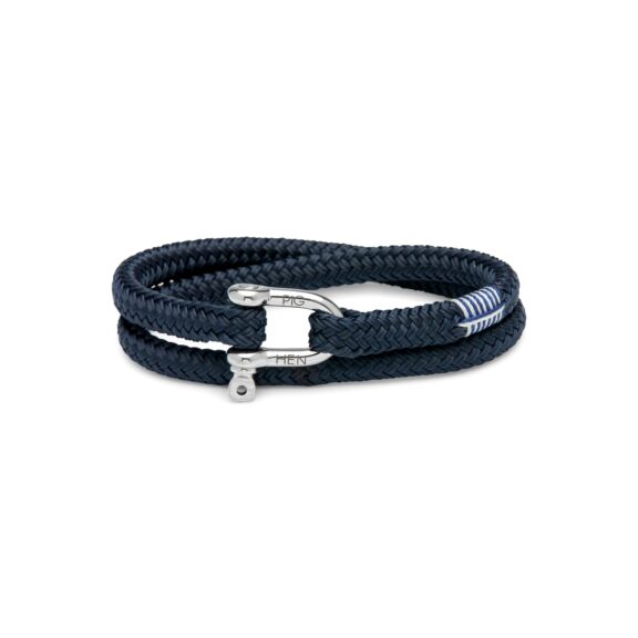 Herrenarmband aus navy-blauem Schiffstau und Edelstahl
