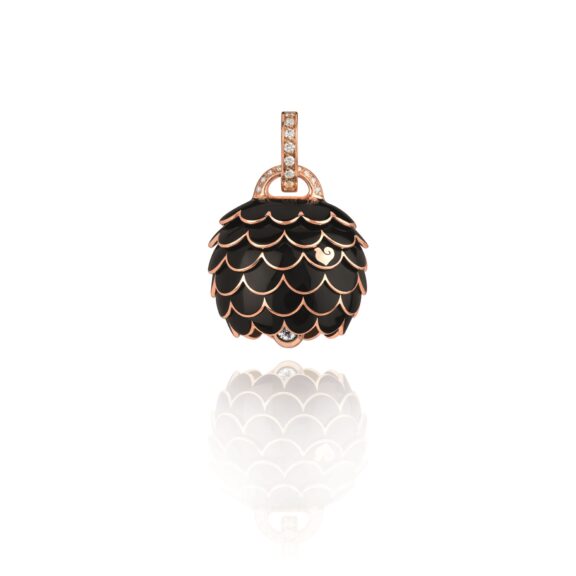 Chantecler Paillettes Anhänger aus Roségold mit Brillanten und schwarzem Emaille