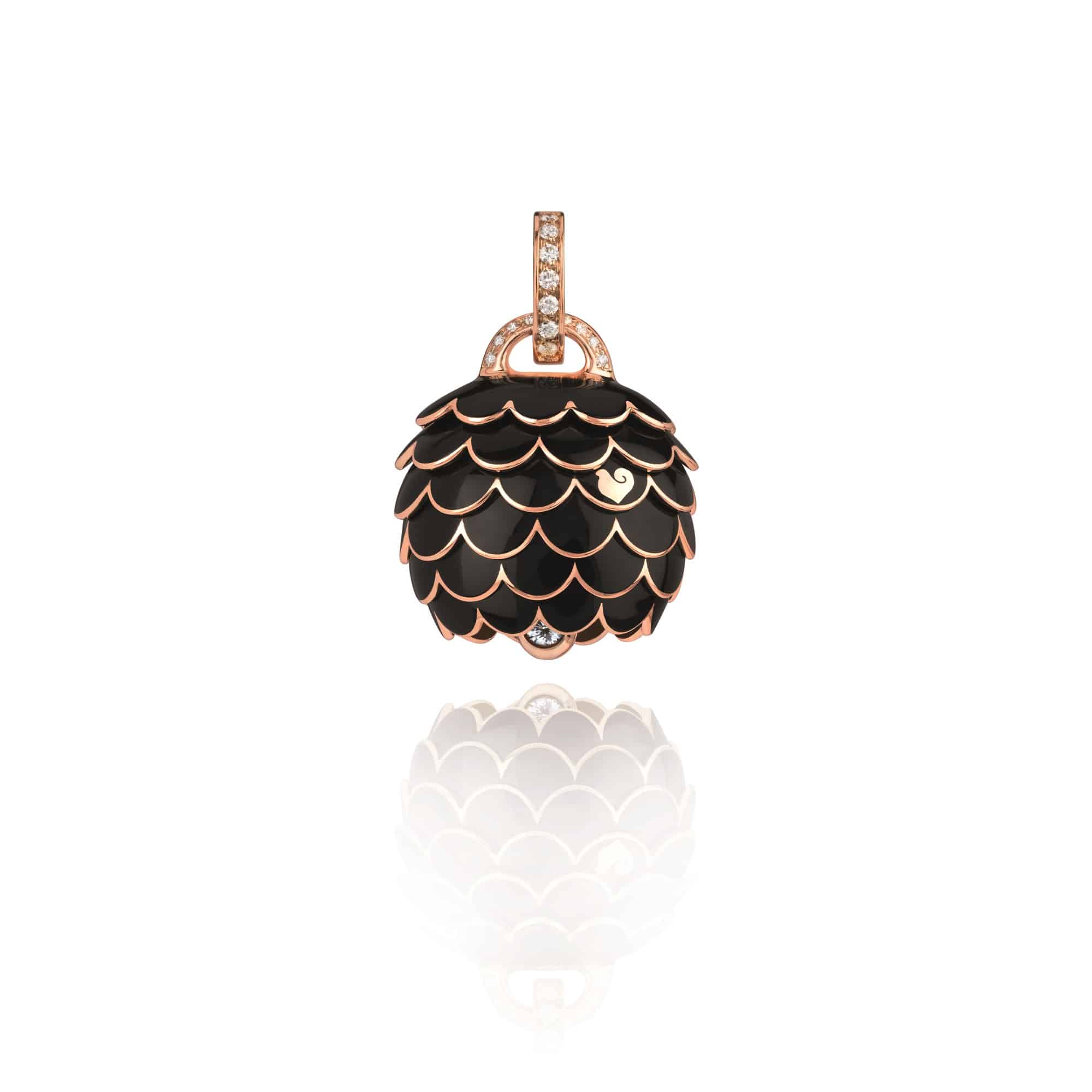 Chantecler Paillettes Anhänger aus Roségold mit Brillanten und schwarzem Emaille
