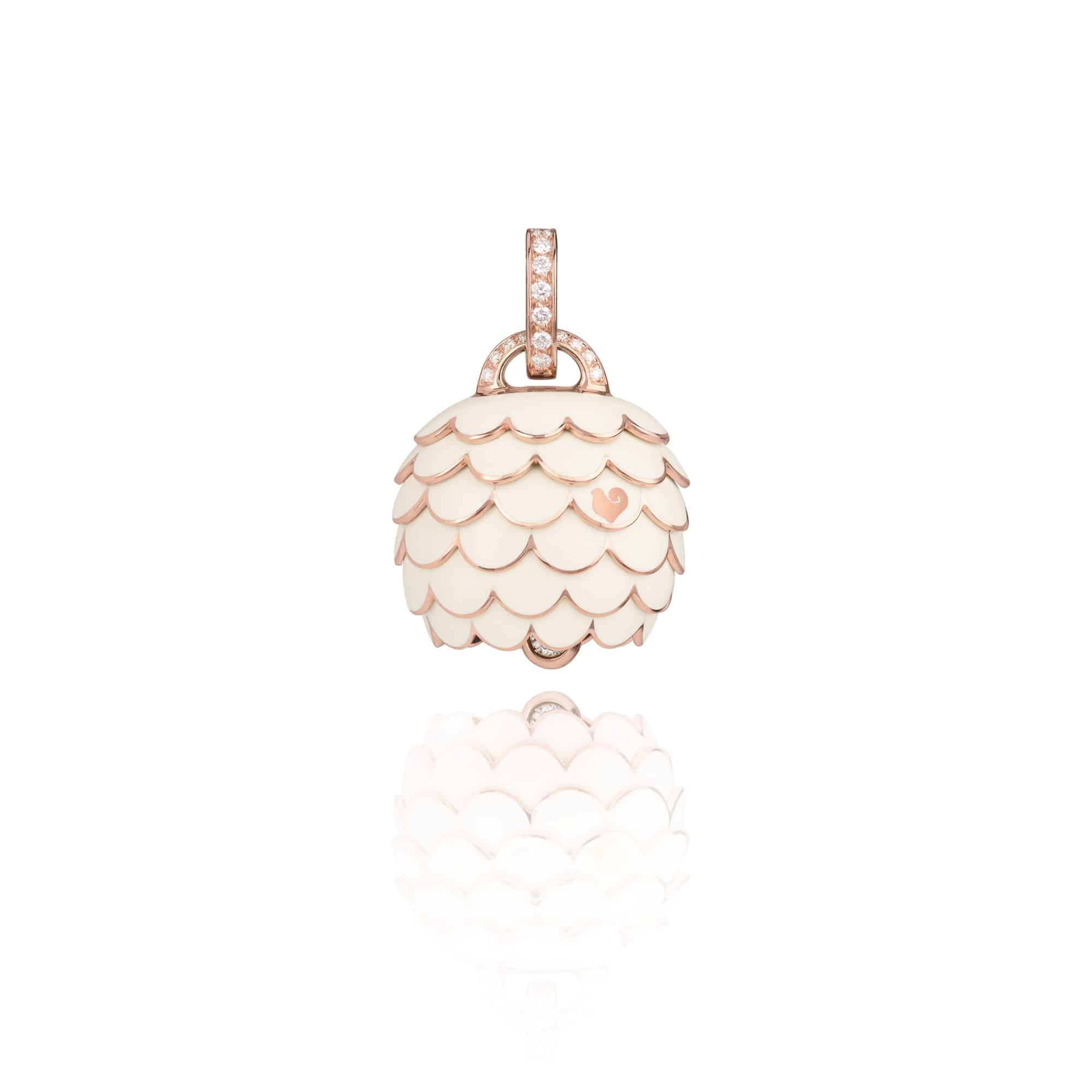 Chantecler Paillettes Anhänger aus Roségold mit Brillanten und weißem Emaille