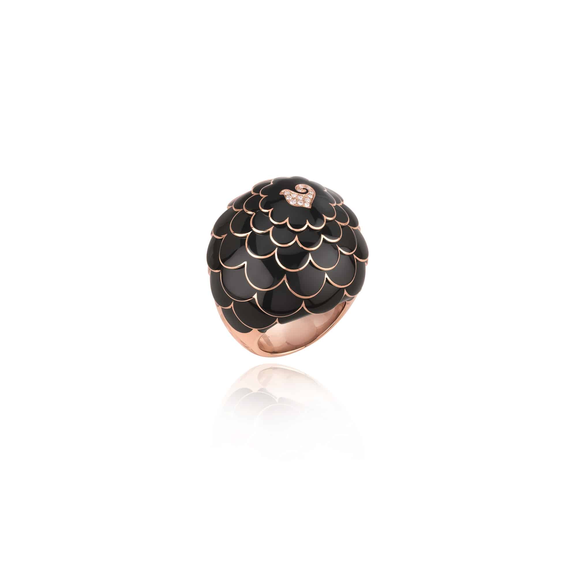 Chantecler Paillettes Ring aus Roségold mit Brillanten und Emaille