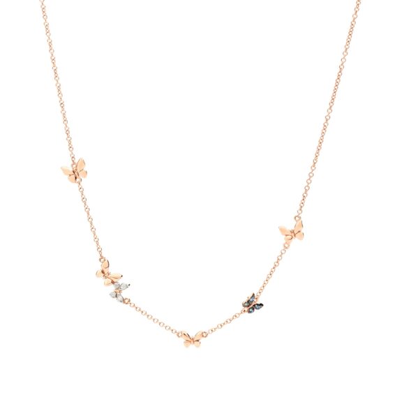 Dodo Collier Schmetterling aus 9 Karat Roségold mit Saphiren und Diamanten